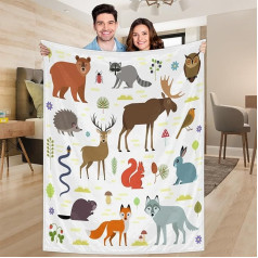 Ririx Überwurfdecke mit Hirschbär, Eichhörnchen, für Bett, Couch, Sofa, Stuhl, Camping und Reisen, leichte Decke, Größe L (203,4 x 152,4 cm)