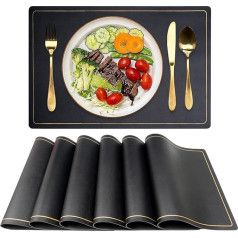 ANVALI Tischsets Set, Esstischsets, 6 Stück/Set PU-Leder wasserdichte Tischsets Phnom Penh ölbeständige Geschirrunterlage westliche Tischunterlagen Schüsselunterlage for Zuhause