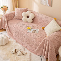 Mesnt Überzug Sofa 3 Sitzer, Chenille Waschbar Sofa Protection Cover Schonbezug Couch Einfarbig mit Blumenmuster, weich und plüschig Rosa, 180x300CM