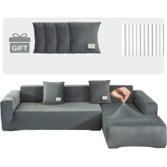 ‎Topchances TOPCHANCES Sofa Cover Corner Sofa L Shape Sofa Throws Stretch Couch Covers with 4 Cushion Covers Universal for 1/2/3/4 Seater Couch Cover Furniture Cover (3+3 Seats, Light Grey)