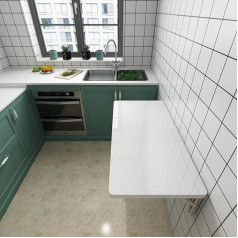 Wall Folding Table, Folding Wall Table, Wall Mounted Folding Table, White Piano Lacquer Kitchen Worktop Dining Table, Computer Desk, 40-120 cm, with Stainless Steel Bracket, for