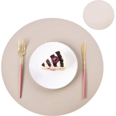 ‎Blemo Faux Leather Placemats and Coasters Set, Washable Round Table Mat, Waterproof Coffee Mats, Heat Resistant Placemats (Color : Circle Cream, Size : R38CM with R13cm)
