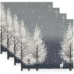 Tbouobt Fabric Placemats, Washable Placemats for Dining Table, Set of 4, Winterwaldelksnow