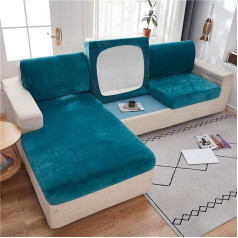Linfky Stretch Velvet Non-Slip Sofa Couch Cushion Cover - Removable Sofa Seat Covers with Elastic Base, Washable Elastic Furniture Slipcovers Protector (Peacock Blue, X-Large 4 Seater)