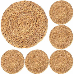 Hundnsney Round Woven Table Sets, Water Hyacinth Woven Rattan Table Sets, Round Braided Rattan Table Sets, Non-Slip Insulation Pads