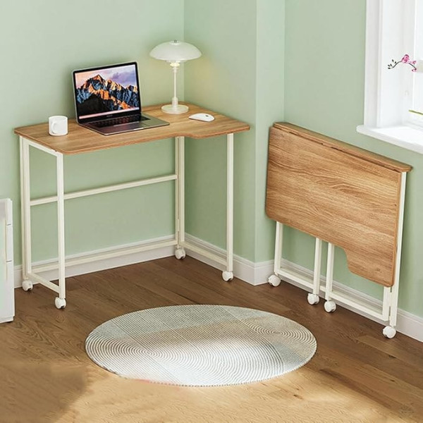 Sanzia Movable Arch Folding Desk, Portable Folding Computer Desk with Lockable Wheel for Home, Office, No Assembly, Load Capacity 120 lbs