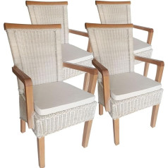 Casamia Dining Room Chairs Set with Armrests Set of 4 Rattan Chairs White Perth Chair Sustainable Colour with Seat Cushion