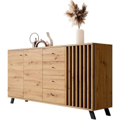 Newroom Barea.Three Sideboard Wild Oak Anthracite Sideboard Modern Vintage - 160 x 85 x 40 cm (W x H x D) - Highboard Sideboard - Living Room Bedroom Hallway Dining Room