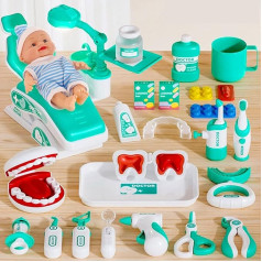 Fullware Dentist Doctor's Case for Children 3 4 5 6 Years, 28-Piece Montessori Learning Toy from 3 Years - Small Gifts for Boys & Girls, Social Skills & Hand-Eye Coordination (Green)