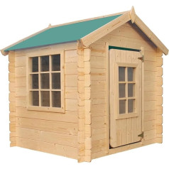 Timbela M570Z-1 Wooden Children's Playhouse - Outdoor Playhouse for Children - 111 x 113 x H 121 cm / 0.9 m2 Garden Playhouse - Garden Summer House for Children (The Roof Colour is Green)