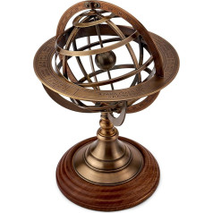 NKlaus Armillary Sphere Brass Antique Wooden Base 27 x 19 cm Astronomical Armillary Sphere 11570