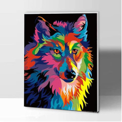 Komking DIY Acrylic Paint by Numbers Kit for Adults Beginners, Colourful Animals on Canvas with Frame, 40.6 x 50.8 cm ¨C Colourful Wolf