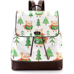 Helden-Schwein mit grünem Pullover, Kaffee, Weihnachtsbaum, personalisierte Schultaschen, Büchertaschen für Teenager, Mehrfarbig, 27x12.3x32cm, Rucksack Rucksäcke