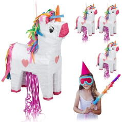 Relaxdays 4 x Unicorn Pinata Hanging Children Girls Birthday Filling Paper 51 x 14 x 35 cm Colourful