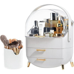 SIOOUI Make-up-Organizer-Box, transparenter Deckel, Kosmetik-Vitrine mit zweistufiger Aufbewahrungsbox und Pinsel-Aufbewahrungsbox, Hautpflege-Organizer für Badezimmer-Arbeitsplatte (weiß)