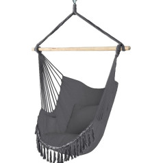 VOUNOT Hanging Chair with 2 Cushions and Book Compartment, XXL Hammock Swing for Indoor Outdoor Garden, Grey