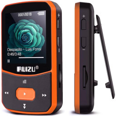 64GB MP3 Player Bluetooth 5.0 Sports Music Player with Clip with 1.5 Inch TFT Colour Screen, Supports up to 128GB SD Card, with Independent Volume Button, FM Radio, Pedometer, Voice Recording