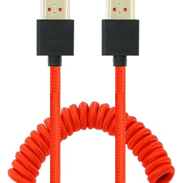 Uonecn 48Gbps High Speed 8K HDMI 2.1 Cable Coiled Braided Ethernet Cable for Atomos Ninja V for Canon C300, Z CAM E2, Dolby Atmos, 8K TV, Laptop