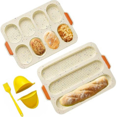 YXIAOO Baking Mould Baguette Baking Tray Rolls Bread Baking Moulds Baguette Tray Baking Baguette Bread Bread Long Bread Hot Dog with 2 Insulation Hand Clips + Oil Brush (Beige, Baguette)