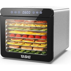 YASHE Stainless Steel Dehydrator with Digital Control (Temperature up to 75°C, Timer up to 48 Hours), 9 Trays Dehydrator for Fruit and Vegetables, Rear Fan for 360° Air Circulation, 800 W