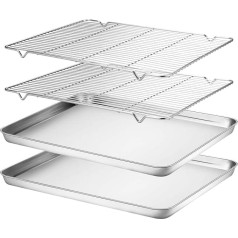 Terlulu Baking Tray with Cooling Rack, Stainless Steel, Large Rectangular Oven Tray, Cake Tray and Cake Rack Set, 40.5 x 30.5 x 2.5 cm, for Baking/Roasting/Serving, Dishwasher Safe