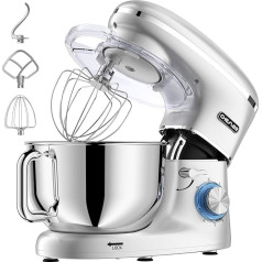 CHeflee Food Processor Dough Machine 1500 W Kneading Machine, with 6.2 L Stainless Steel Bowl, 6 Speed Reduced Noise, with Whisk, Mixing Hook, Splash-Protected Kneading Machine with Dough Hook