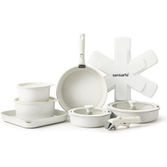 SENSARTE 17 Piece Pot and Pan Set, Non-Stick Cookware with Removable Handle, Induction Cookware with Removable Handle, Healthy Non-Stick RV Cookware, PFOA Free (White)