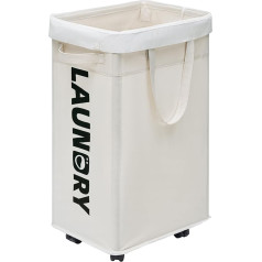 Goodpick Laundry Basket 75 L, Foldable Laundry Basket, Bathroom Organiser, Laundry Basket Large with Wheels, Laundry Baskets, Storage Basket Children, Foldable Laundry Bags (White), Basket Storage,