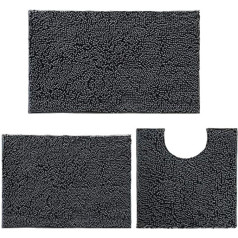 Bath Mat, Non-Slip Bath Mat Sets 3 Pieces, Chenille 20 x 32 inch, 16 x 24 inch Bath Mat and 20 x 20 Inch U-Shape Toilet Rug, Soft and Absorbent Bath Mat Set for Bathroom, Bedroom (Dark Grey)