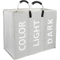 Vegena Foldable Fabric Laundry Basket with Aluminium Handle, Laundry Hamper 3 Compartments Large Waterproof Laundry Sorter Laundry Bag Dirty Laundry Organiser Laundry Separator Laundry Bag for Dirty