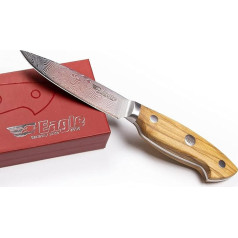 Eagle U-Grip Office Knife 10 cm Full Damascus Steel 108 Layers / Handle Bowls Olive Wood from Southern Italy