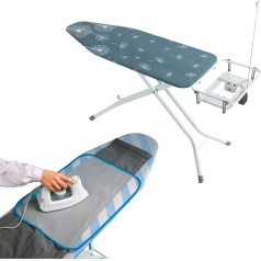 WENKO Ironing Board Professional & Mesh Ironing Cloth, Extra Wide Ironing Board 130 x 98 x 48 cm with Large, Lowerable Shelf for Steam Ironing Station & Pad for Ironing Delicate Fabrics