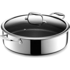 HexClad Hybrid Non-Stick Sauté Pan with Lid, Hot Air Fryer, 6.6 Litre, Dishwasher and Oven Safe, Compatible with All Hob Types