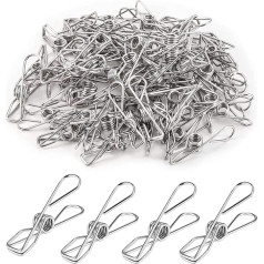 Clothes Pegs, Stainless Steel, Pack of 60 Clothes Pegs, Clothesline Clips, Windproof Metal Clamps, Strong Elasticity, Multi-Purpose for Snack Bags, Dry Towels, Socks, Photos, Documents