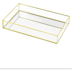 QWORK® Gold Mirror Tray, Decorative Metal Tray, Perfume Organiser, Bathroom Tray, for Bedroom, Dressing Table, Living Room, Bathroom