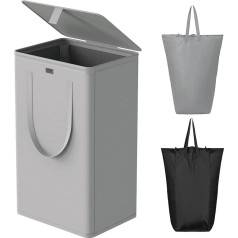 Wowlive Laundry Basket with Lid, 100L Large Foldable Laundry Basket with 2 Removable Inner Bags and Handles, Collapsible Dirty Clothes, Laundry Basket for Laundry Room (Grey)