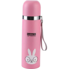 Children's Vacuum Flask 500 ml Thermos Flask with Beautiful Cartoon Animal Pattern Stainless Steel Insulation Drinking Bottle Leak-Proof Vacuum Cup (Pink)