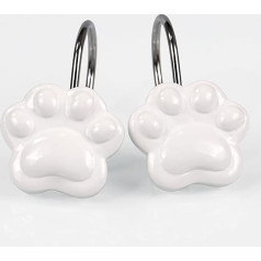 White Decorative Shower Curtain Hooks: Cute Funny Cat Dog Bear Animal Paw Print Shower Curtain Rings Hooks & Hangers for Kids Bathroom Decor - Set of 12