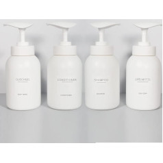 Ezebesta Pack of 4 Matt White 300 ml Clean and Easy Soap Dispenser with 22 Labels Organisation in the Bathroom