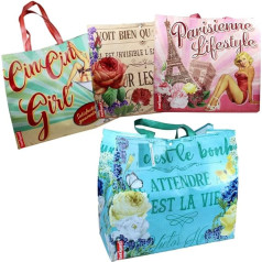 MYSELF NARAMAKI® Reusable Shopping Bags 4 Pack Large Shopping Bags 45 x 40 x 19 cm Vintage Waterproof Heavy Lightweight Assorted, assorted colours