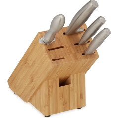 Relaxdays Knife Block without Knife, Bamboo Knife Stand, H x W x D: 20 x 11.5 x 23.5 cm, Kitchen Knife Storage, Natural