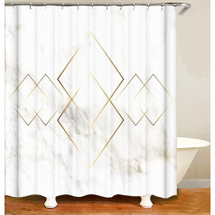 M&W DAS DESIGN Shower Curtain Gold Line Marble Diamond Bathroom Textile Curtain Anti-Mould Effect Washable 12 C-Rings Colour-Resistant Weight Bottom