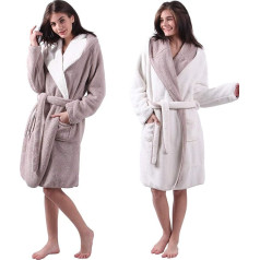 HOMELEVEL Sherpa Reversible Bathrobe Lambskin Look for Men and Women with Hood Dressing Gown House Coat