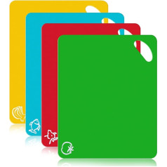 4 x Extra Thick Flexible Plastic Chopping Board with Colour Coded and Stand Dishwasher Safe Camping Kitchen Equipment
