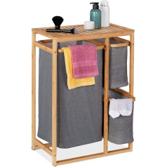 Relaxdays Laundry Basket Shelf Bamboo Laundry Rack 3 Compartments H x D 70 x 50 x 30.5 cm Bathroom Shelf with Laundry Hamper Natural / Grey