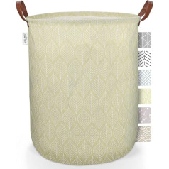 sølmo I Large Storage Basket with Leather Handle, 63 L, Water-Repellent, Universal for Children or Bathroom, Laundry Basket Children's Room, Laundry Hamper Made of Fabric Canvas (Green Leafs)