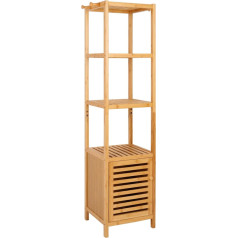 unho Tall Bathroom Cabinet, Bamboo: Bathroom Shelf, Narrow Bathroom Cabinet with 4 Shelves and Slat Door, Tall Side Cabinet, Storage Cabinet for Bathroom, Living Room, Kitchen, 33.8 x 33 x 140 cm