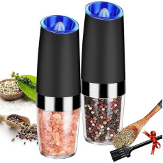 Electric Salt and Pepper Grinder Set, Gravity Electric Pepper Mill, Battery Operated Automatic Salt and Pepper Grinders with Blue Light and Cleaning Brush, Adjustable Coarseness