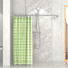 Shower Curtain Rail L Shape Drilling Stainless Steel 4-in-1 Adjustable Shower Rail for Shower Curtain with 24 Rings Shower Curtain Angle Rods, 75-120 cm Shower Rail Corner for Bathroom Changing Room