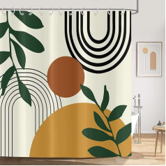 ASDCXZ Boho Style Duschvorhang 180x180 cm, Modern Abstrakt Kunst Boho Sonne Grün Blätter Gelb Bad Waschbar Duschvorhänge Polyester Textil Wasserdicht Duschvorhang für Badewanne mit 12 Haken